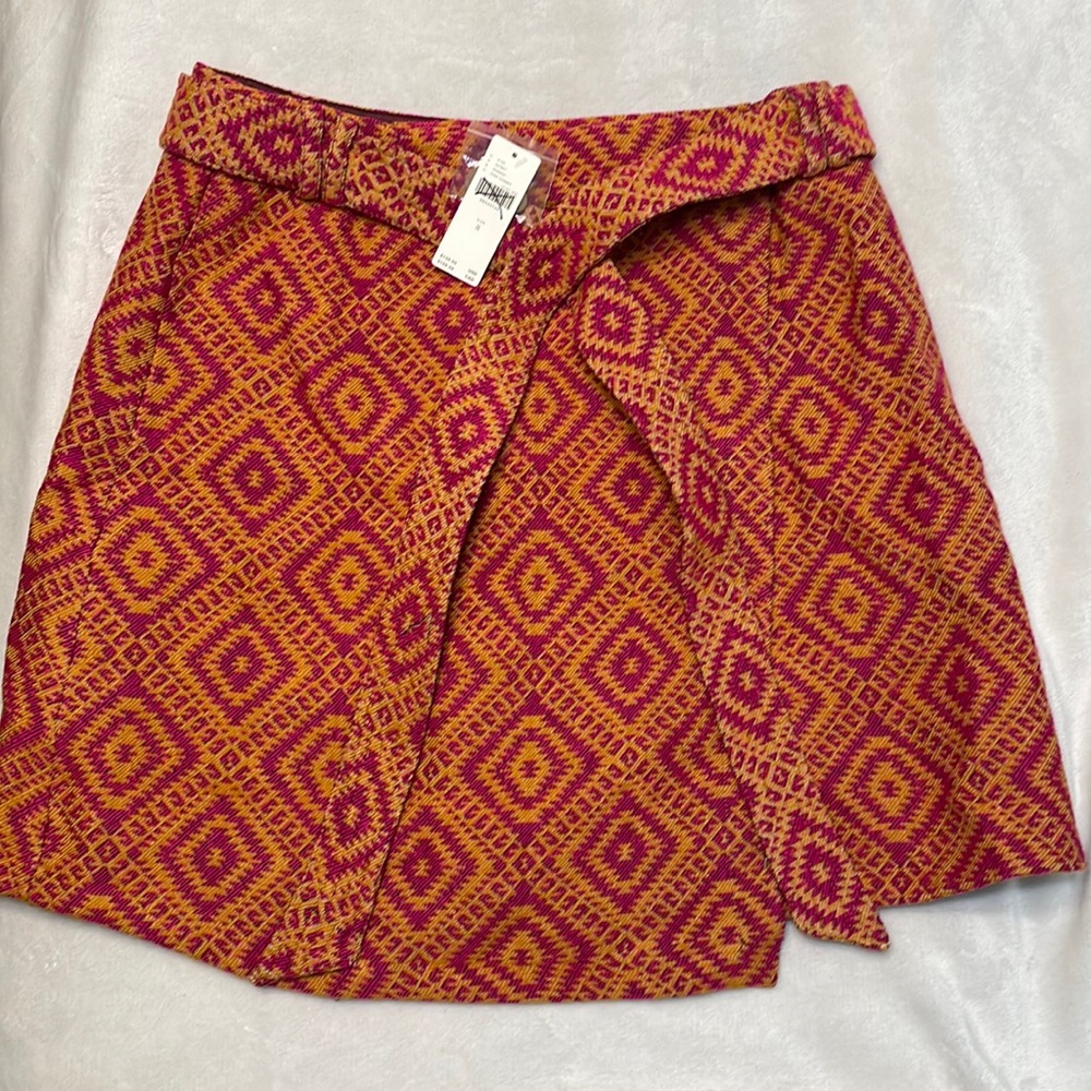 Anthropologie Structured Knit Tapestry Mini Wrap Skirt